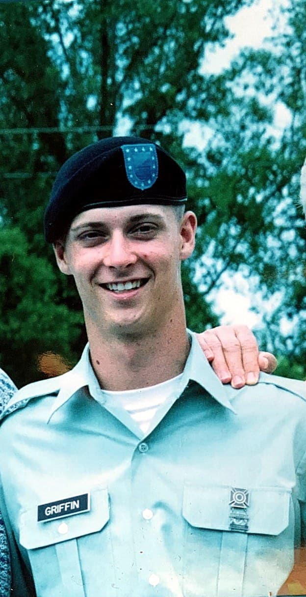 A young Bradley Griffin in U.S. Army dress uniform and beret